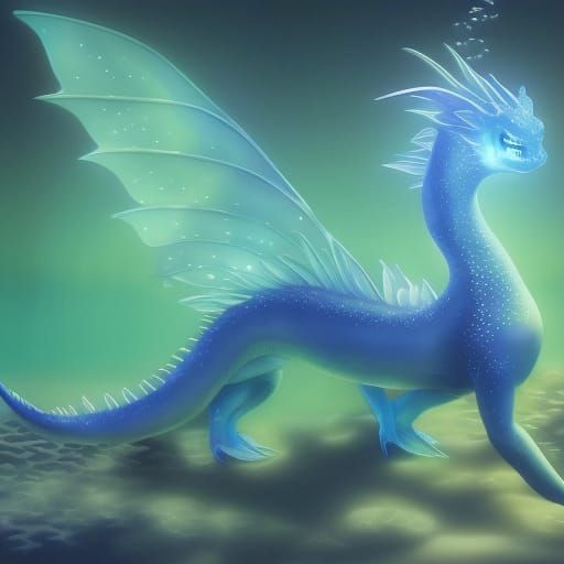 Luminescent Underwater Dragon in Moonlight