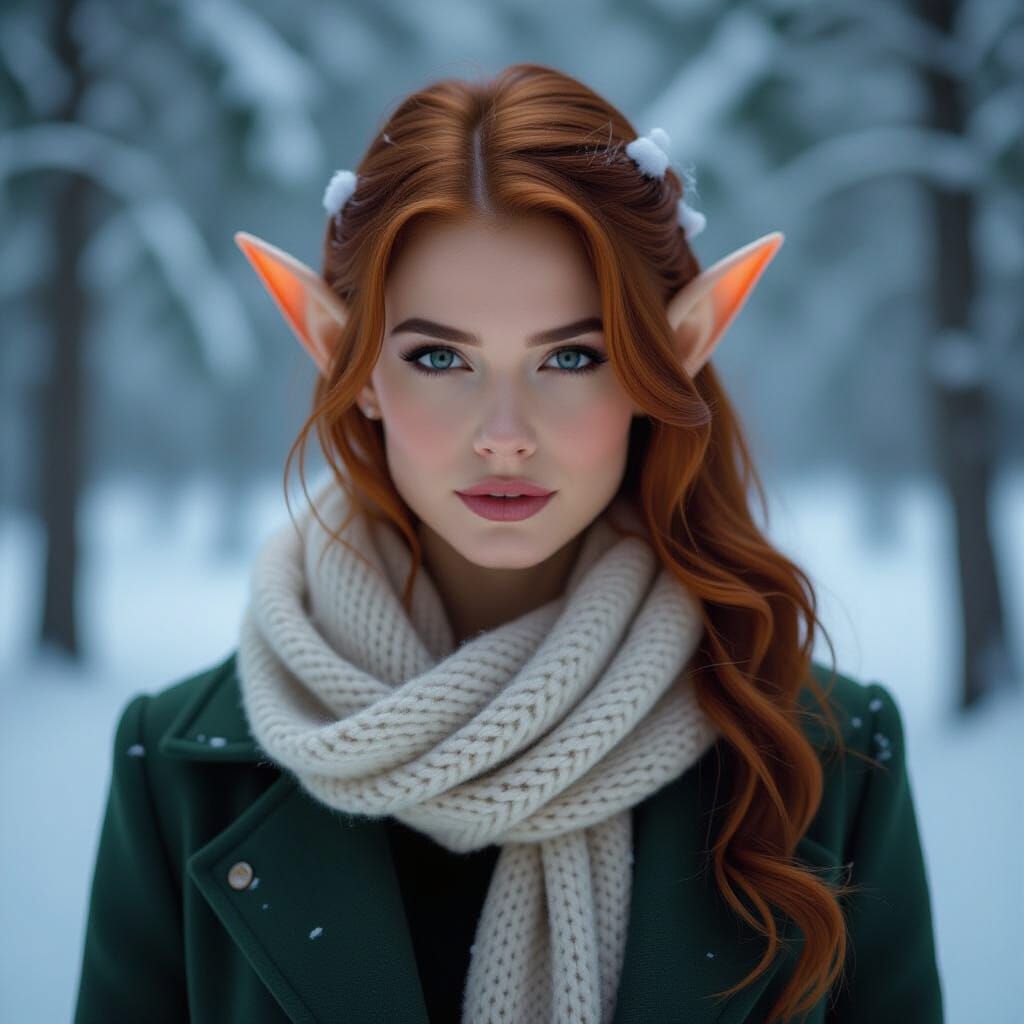 Elegant Winter Elf in Snowy Forest
