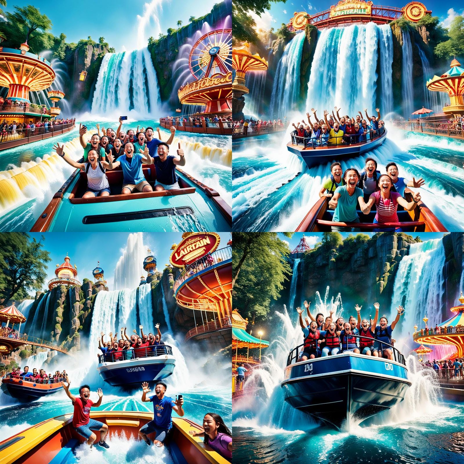 Exciting Waterfall Ride at Amusement Park in 8K