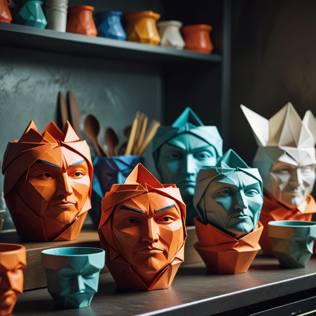Anthropomorphic Pots Debate in a Kitchen, Fantasy Papercraft...