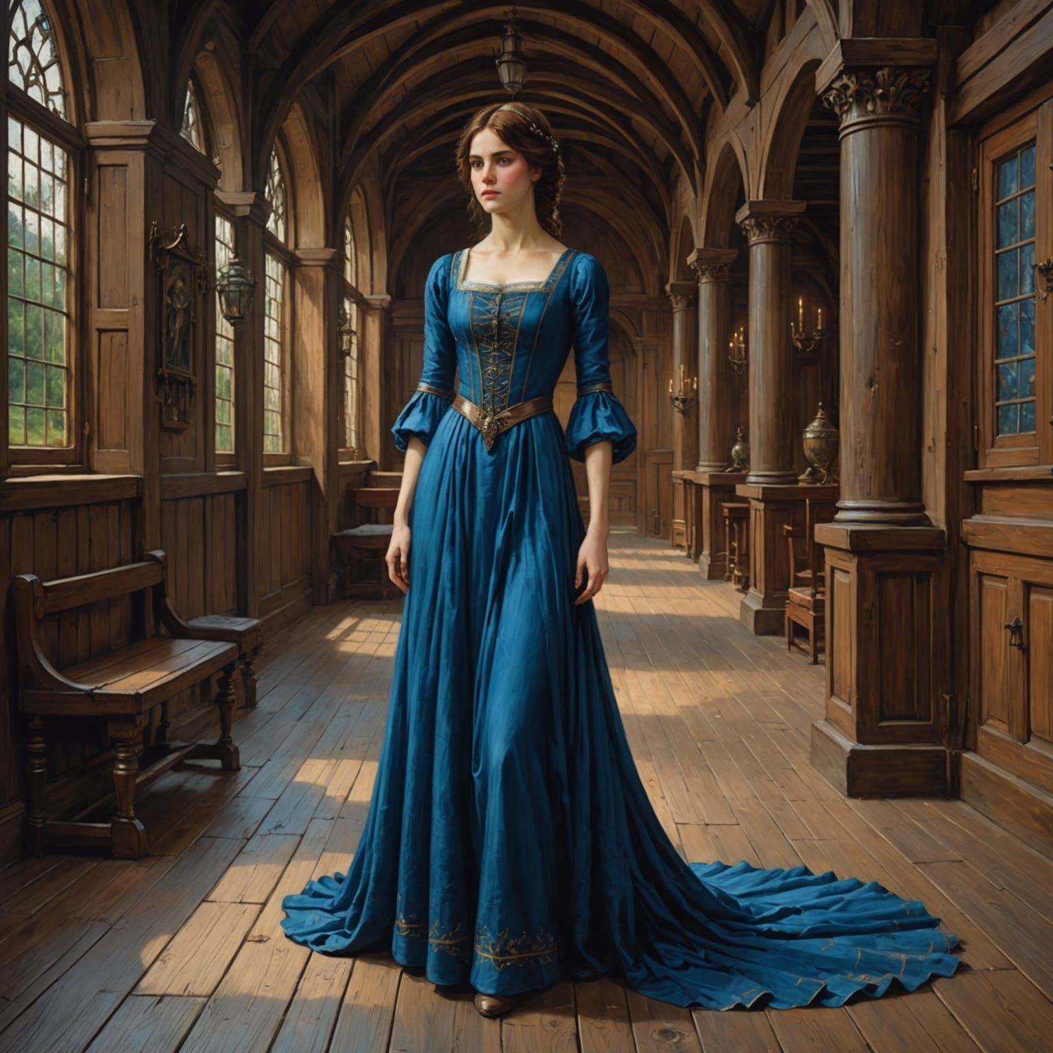 Maiden in Medieval Wooden Hall
