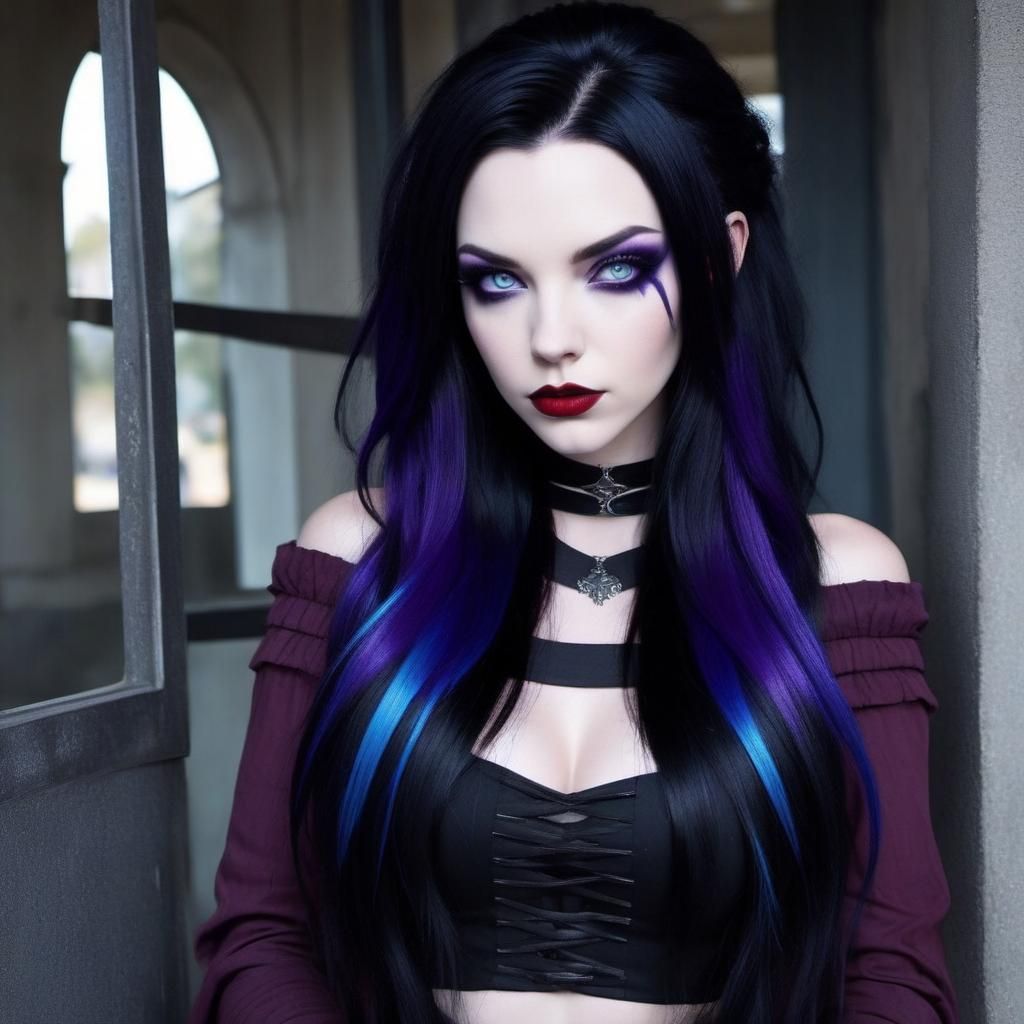 Goth Girl with Black Hair and Corset Outfit