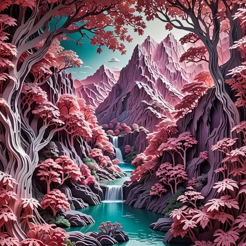 Futuristic Kirigami Landscape in Hyperrealistic Detail