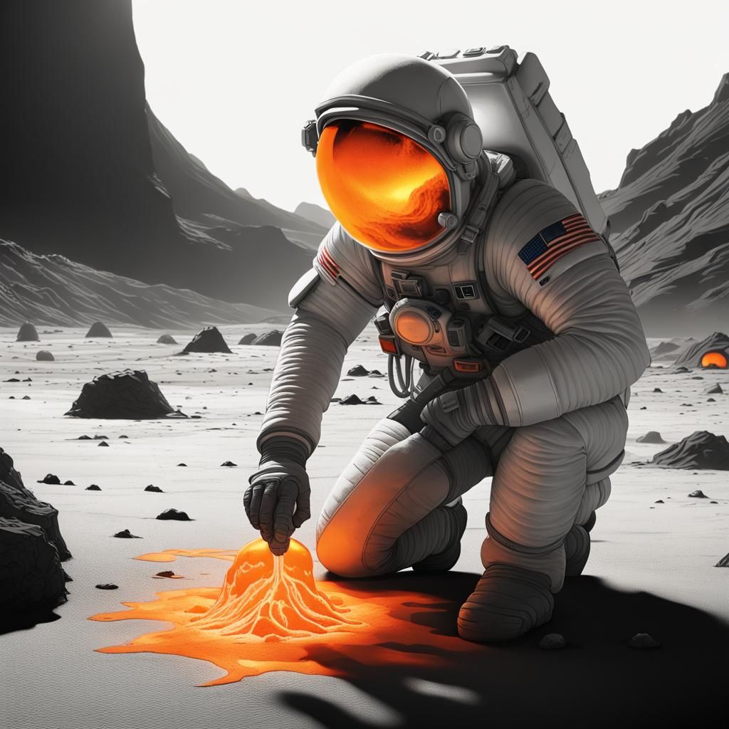 Astronaut and Lava Lamp on Barren Planet