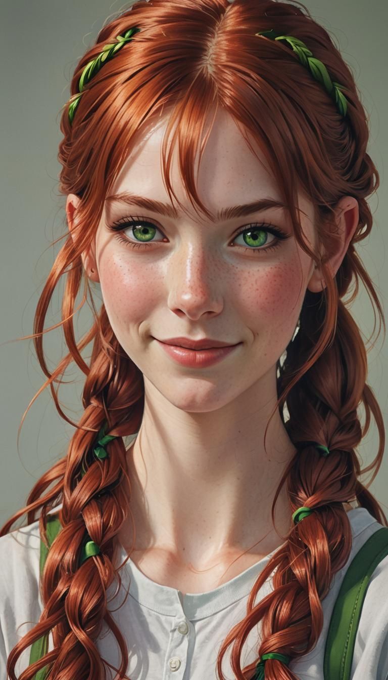 Realistic Portrait of a Cheerful Teen Girl with Red Hair