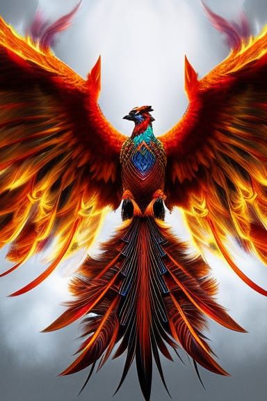 Flaming Phoenix Portrait with Arcane Details