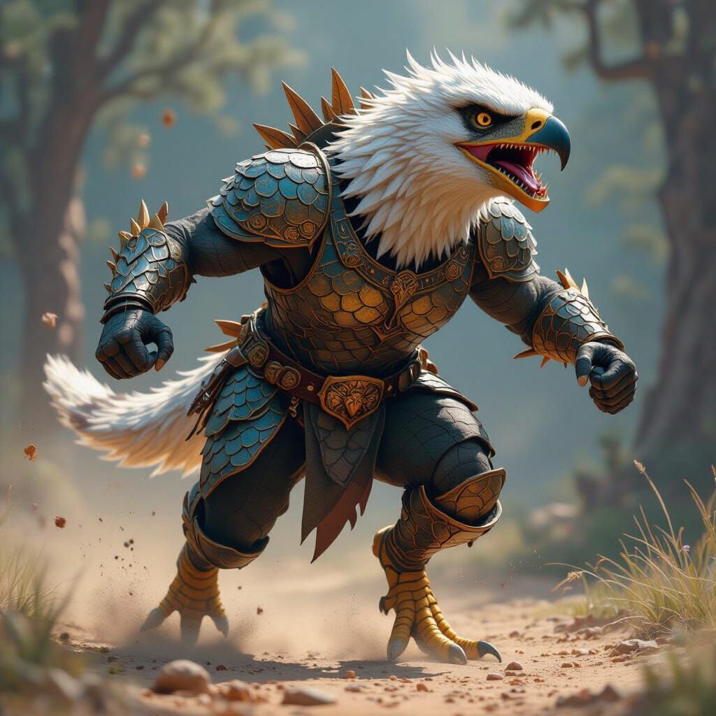 Armored Eagle-T-Rex Hybrid Runs and Flies