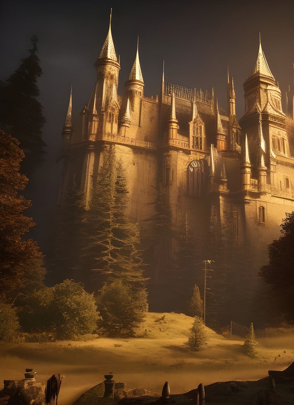 Gothic Castle in Twilight: Dark Fantasy Concept Art