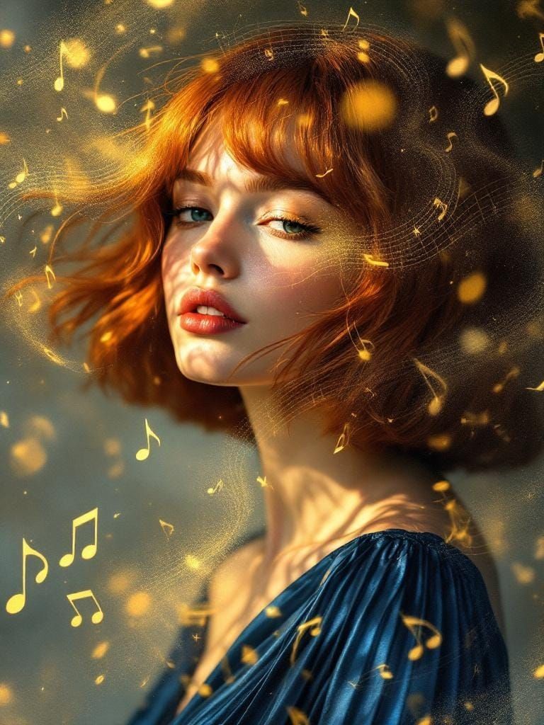Redhead in Musical Dreamscape: Luminous Hyperrealism