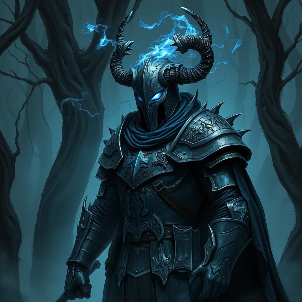Ethereal Knight Guarding Haunted Forest in Dark Fantasy Styl...
