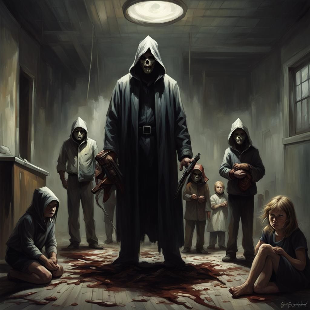 Sinister Family Protection Scene in Dark Fantasy Style