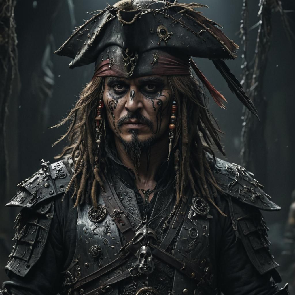 Eerie Pirate in Intricate Armor, Dark Art Style