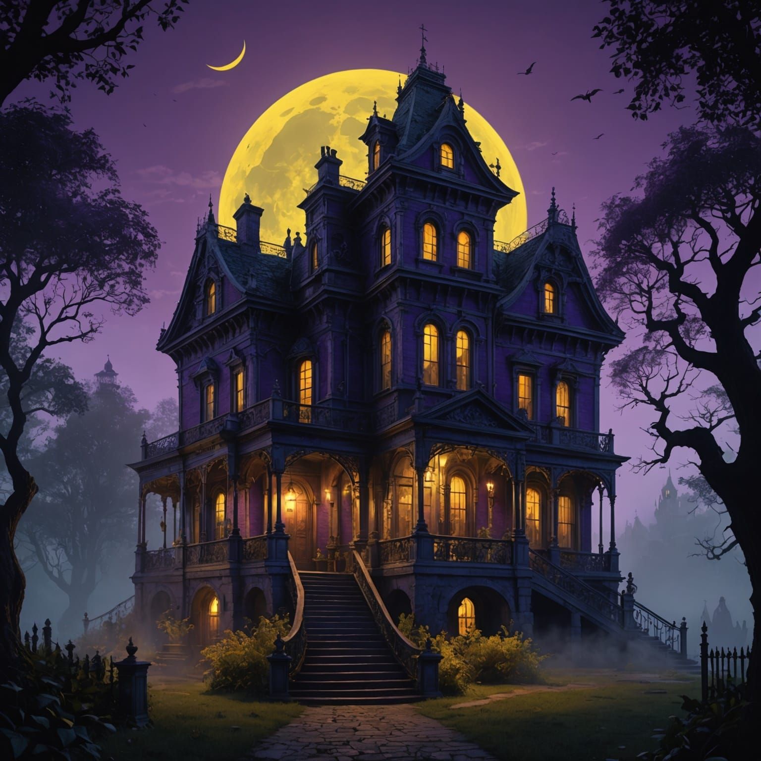 Misty Haunted Mansion: Dark Fantasy Concept Art