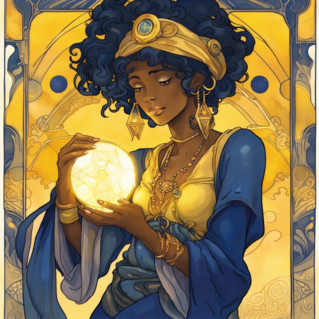 Art Nouveau Fortune Teller in Watercolor Style