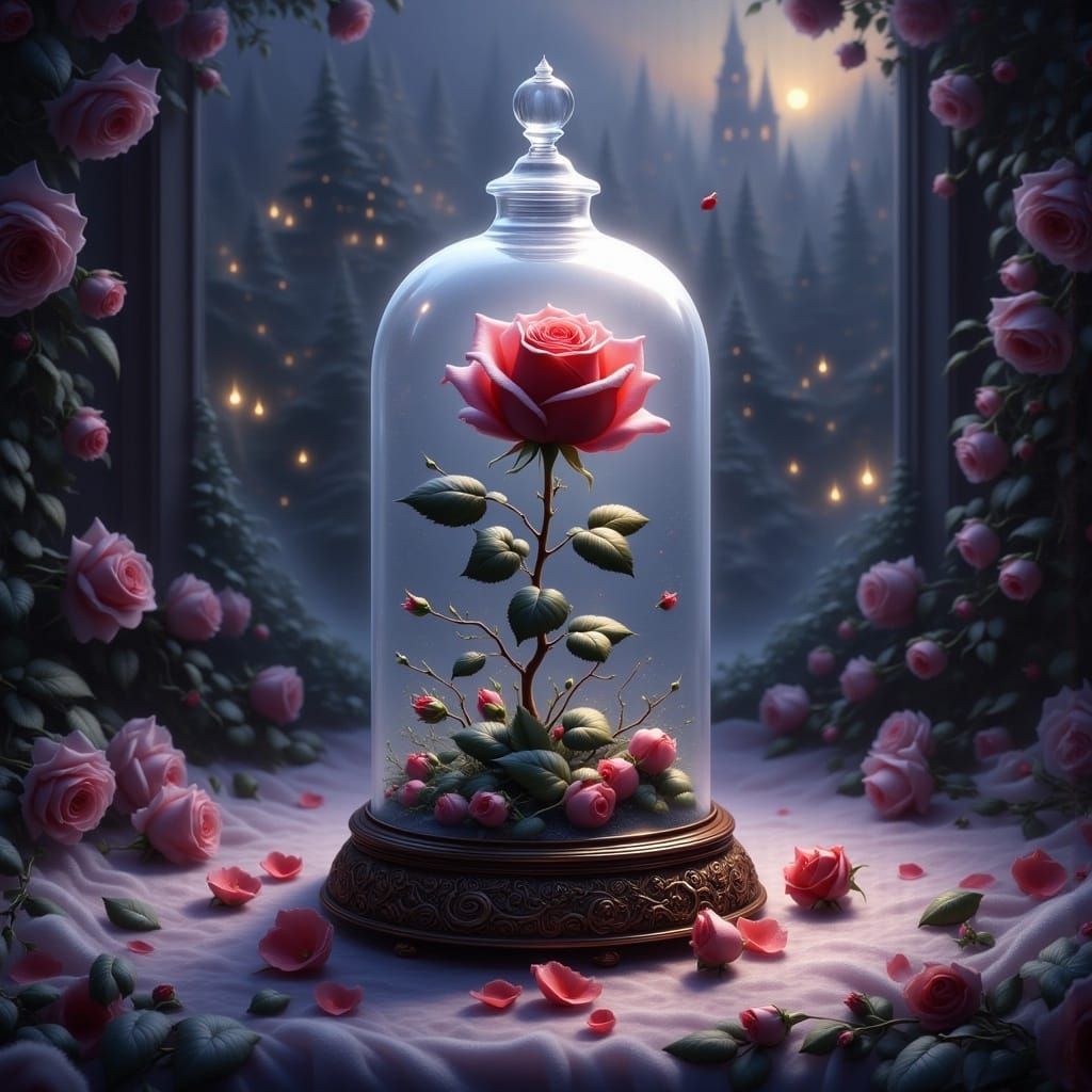 Ethereal Wilting Rose in Glass Bottle