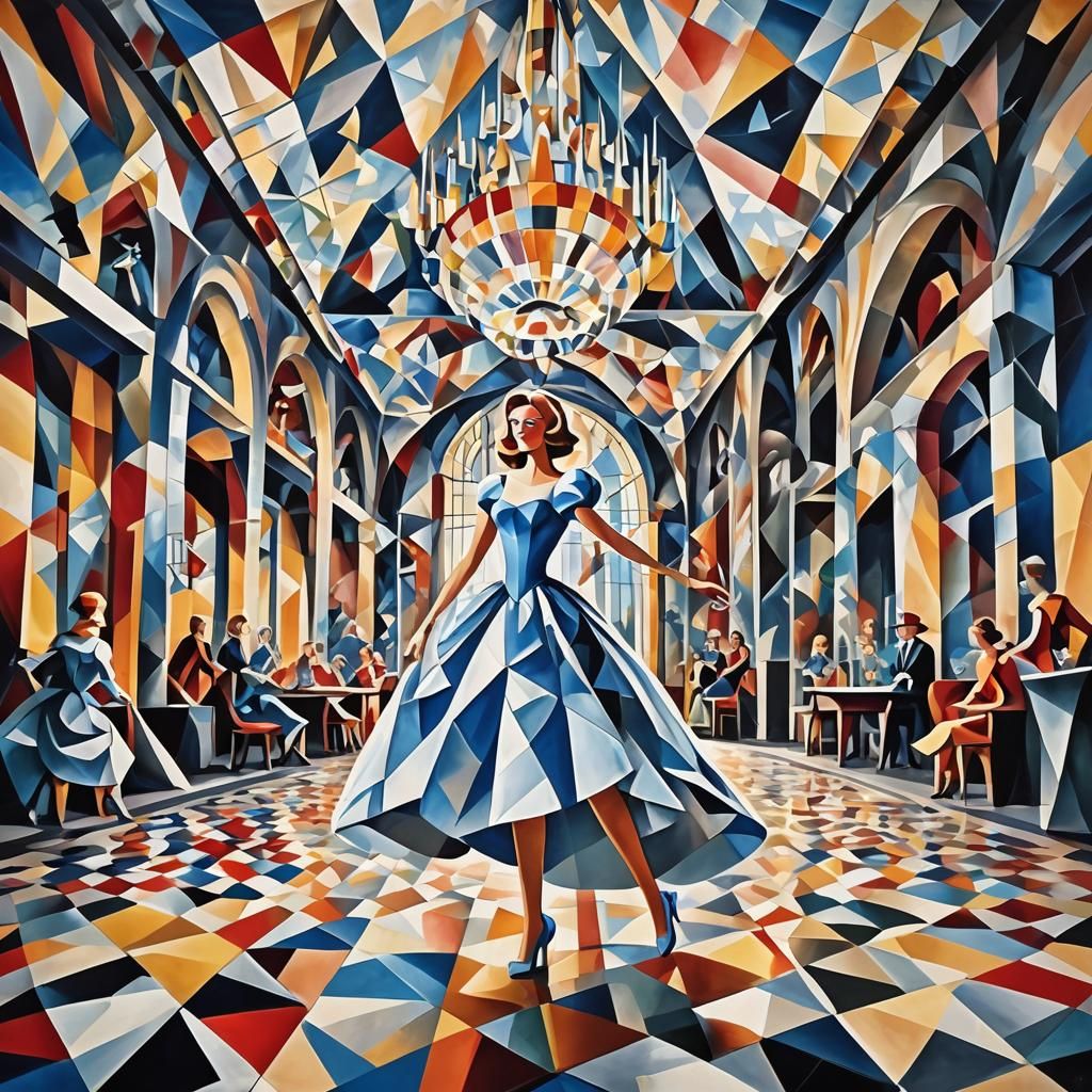 Cinderella in Abstract Cubism Style Ballroom