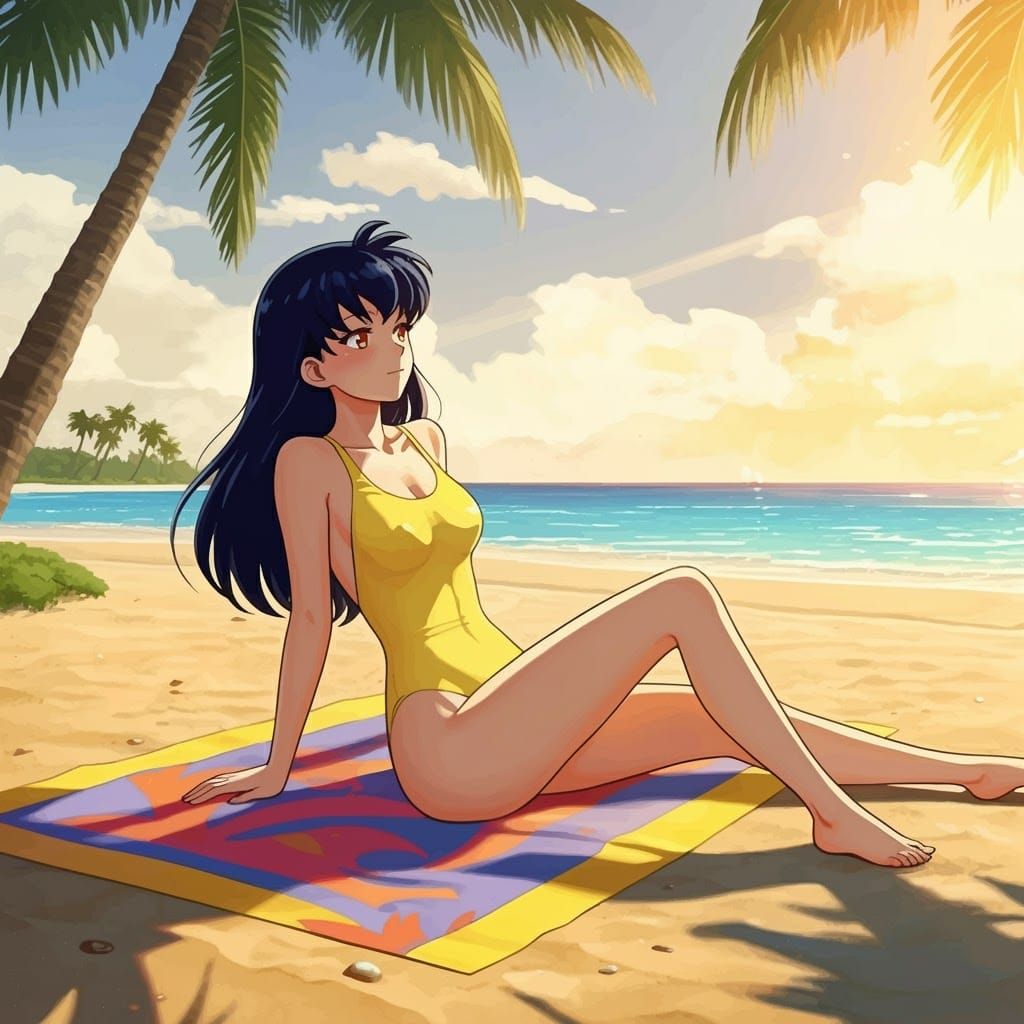 Serenely Relaxing Manga-Inspired Beach Scene with Kagome