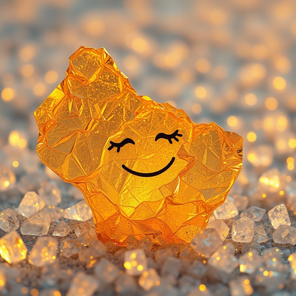 Golden Paper Sculpture with Cute Face in Golden Hour Light