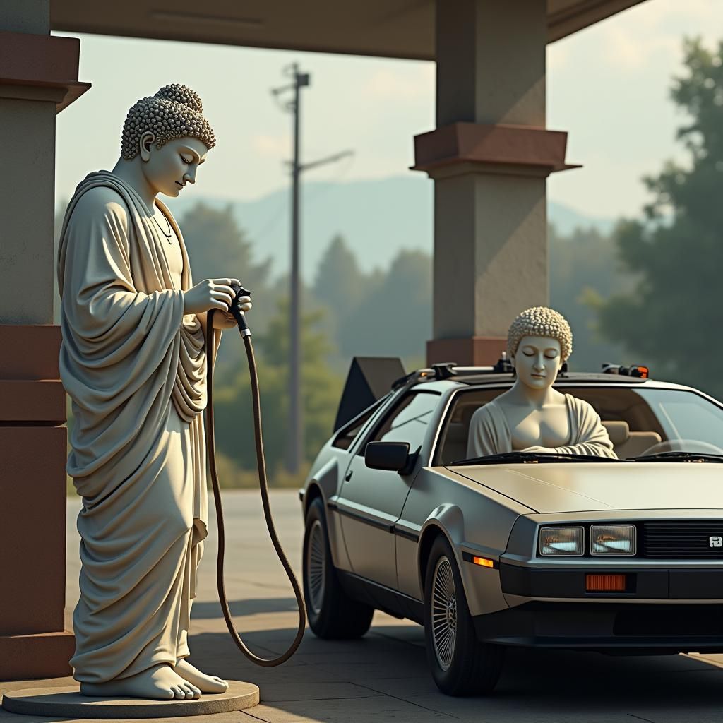 Buddha and Marcus Aurelius at Gas Station