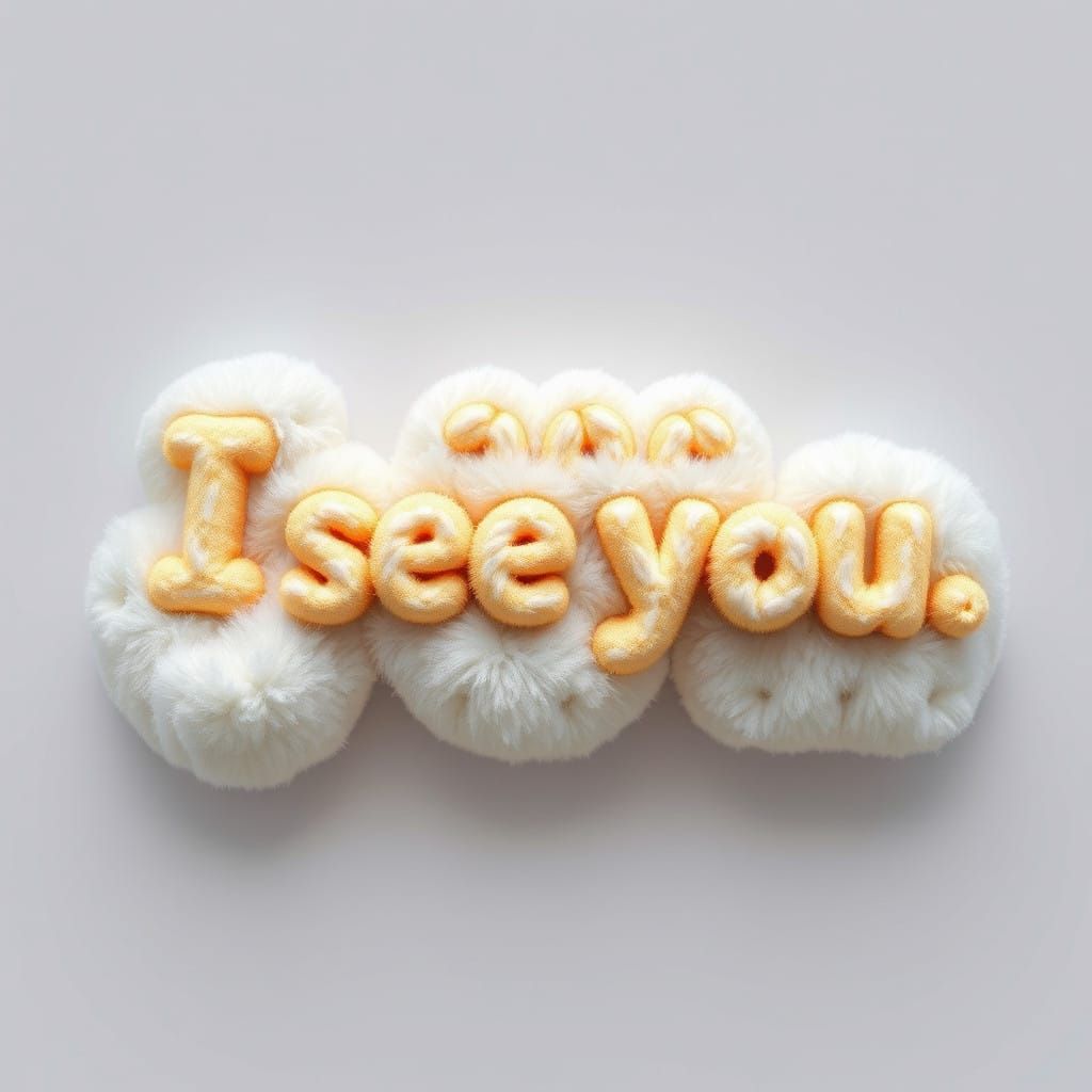 Golden Text in Soft, Furry Rolls of Cotton