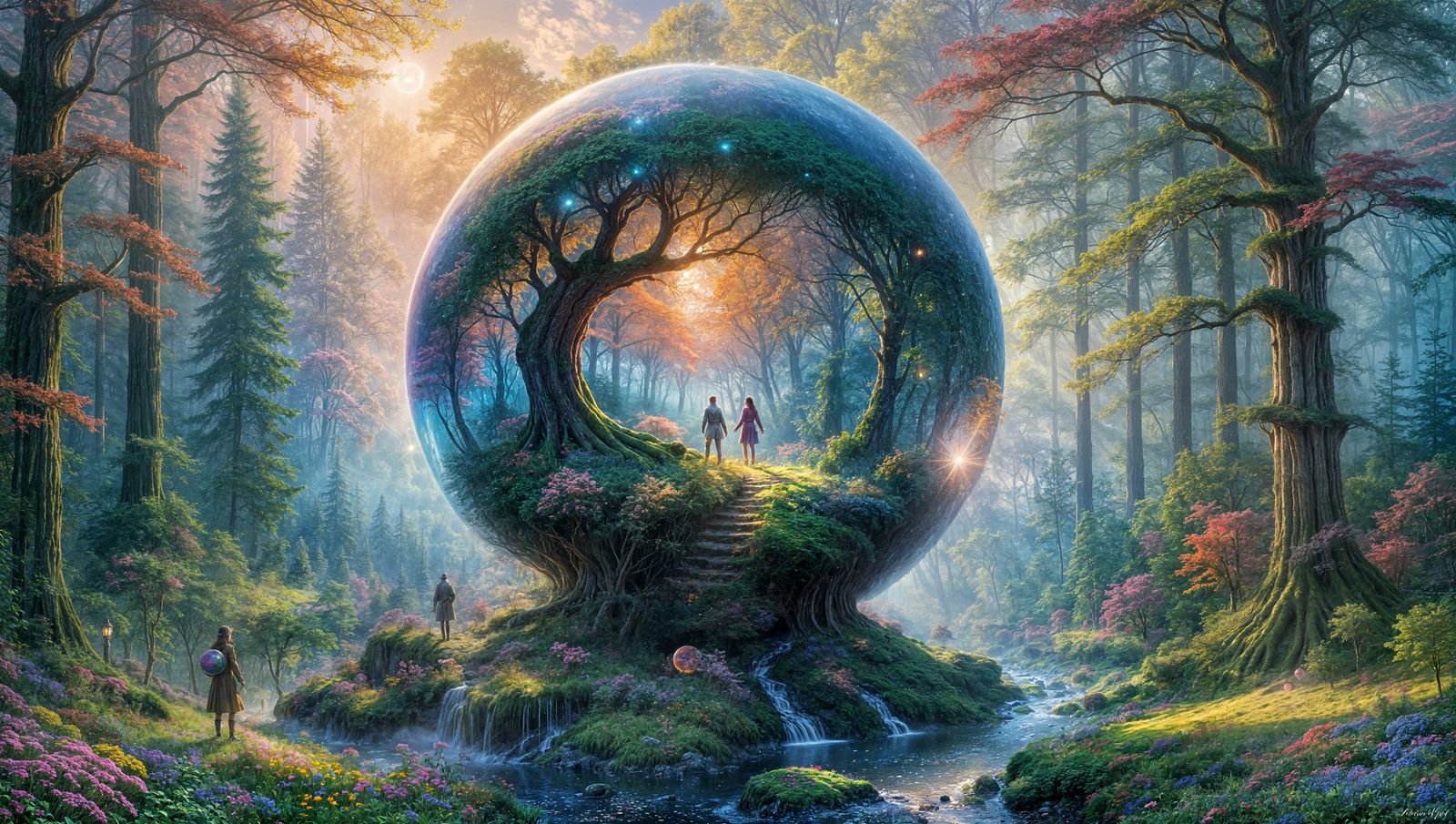 Luminous Sphere in Magical Forest, Ethereal Fantasy