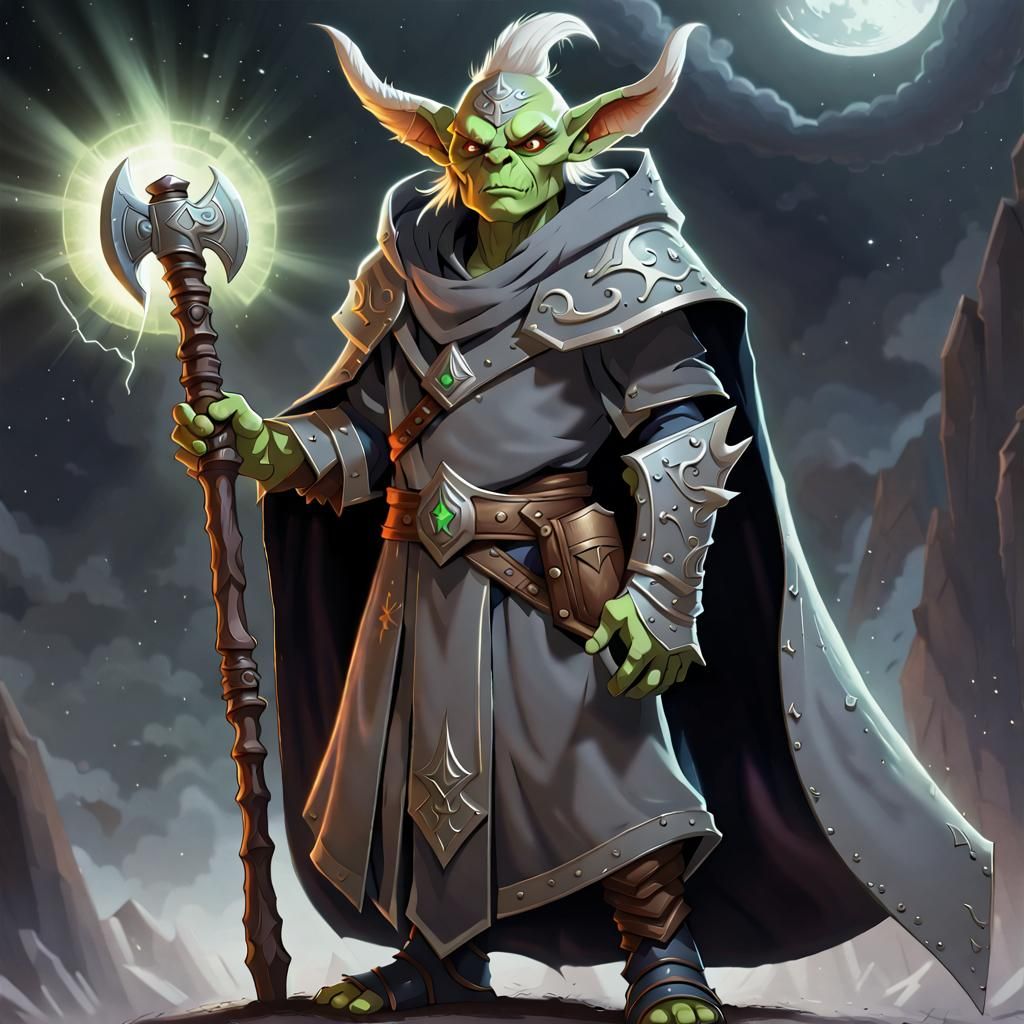 Celestial Warlock Goblin with Glowing Axe