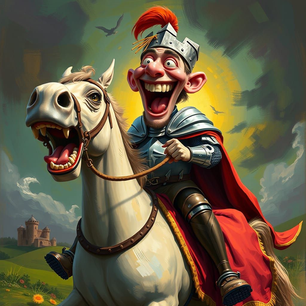 Whimsical Knight and Horse in Surreal Style