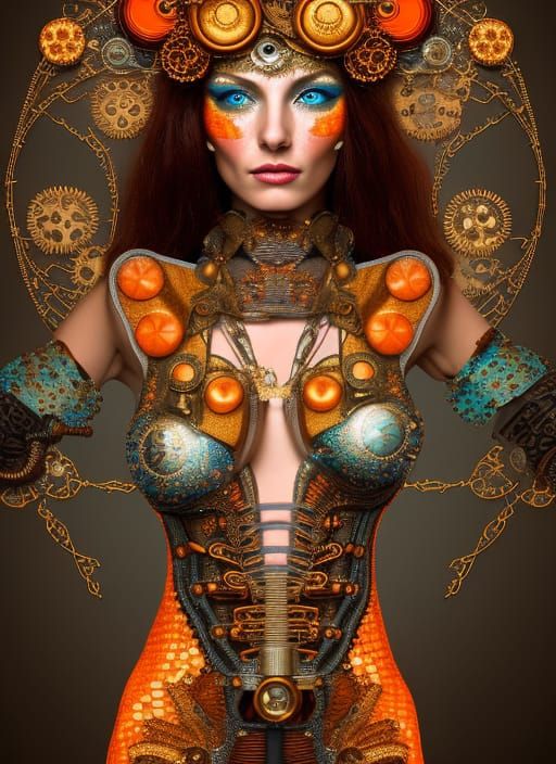 Steampunk Mosaic Goddess in Gold and Teal