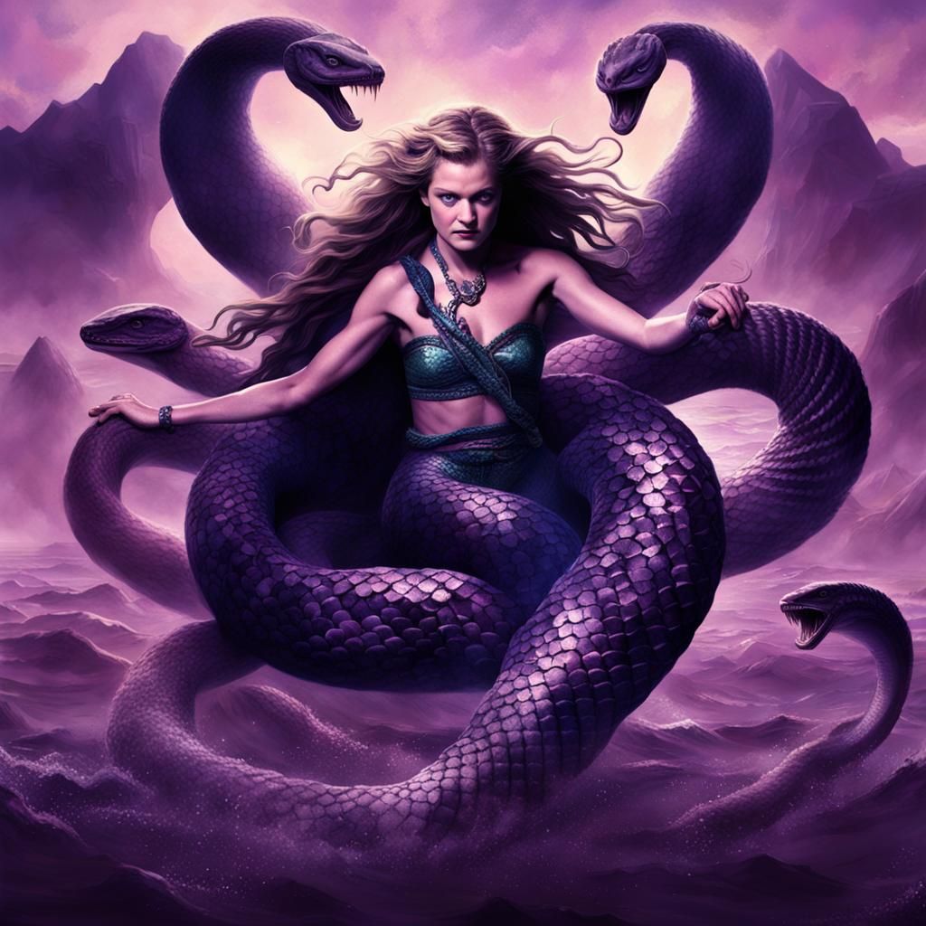 Mermaid Cariba Heine Fighting a Snake