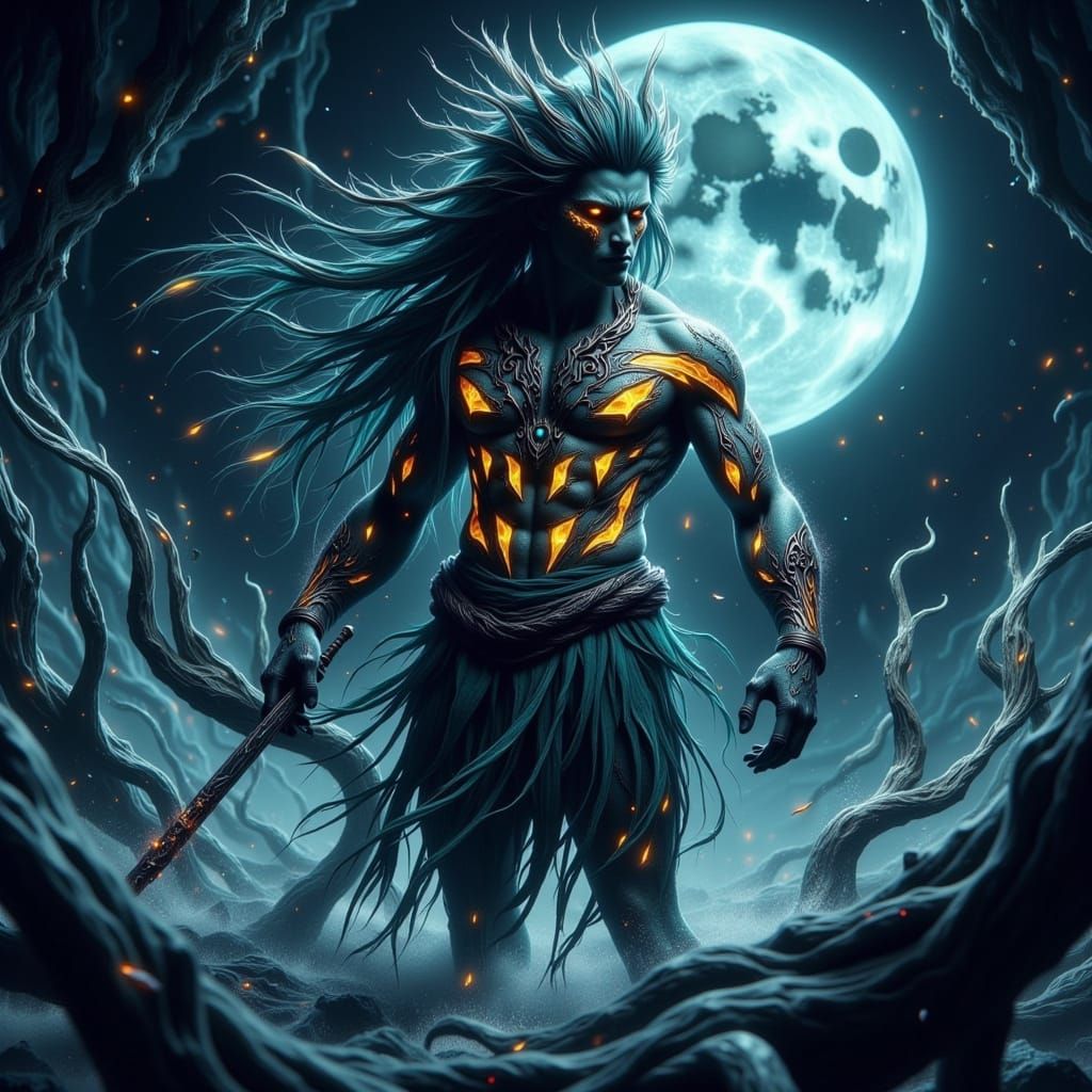 Ethereal Fae Confronts Quetzalcóatl in a Dark, Moonlit Ocean...