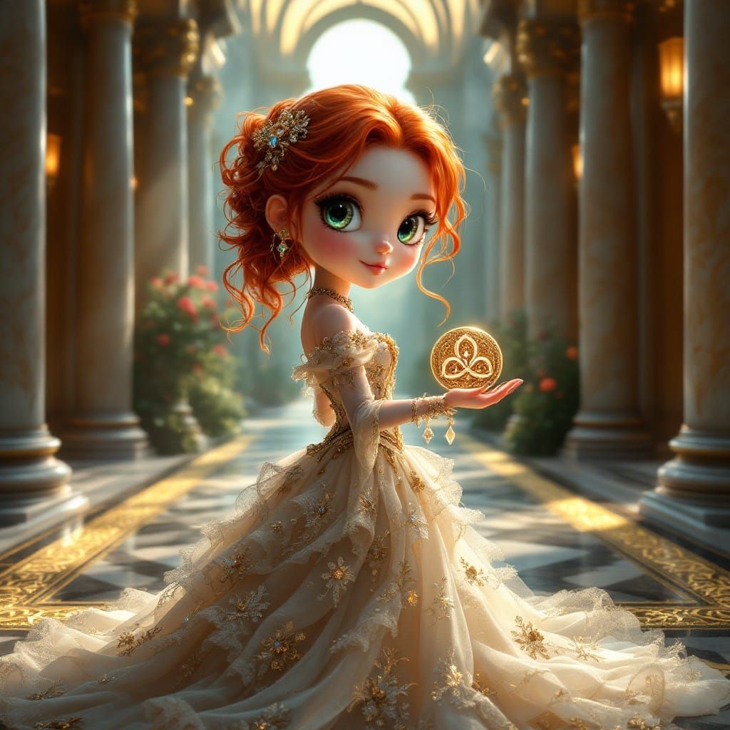 Renaissance Chibi Lady Offers Enchanted Steampunk Disc