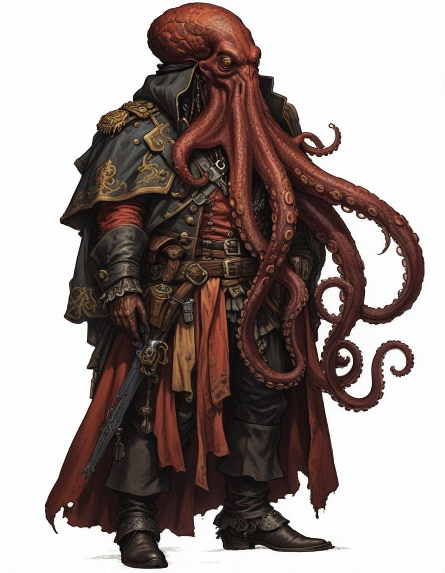 Octopus Pirate Illustration in Heroic Fantasy Style