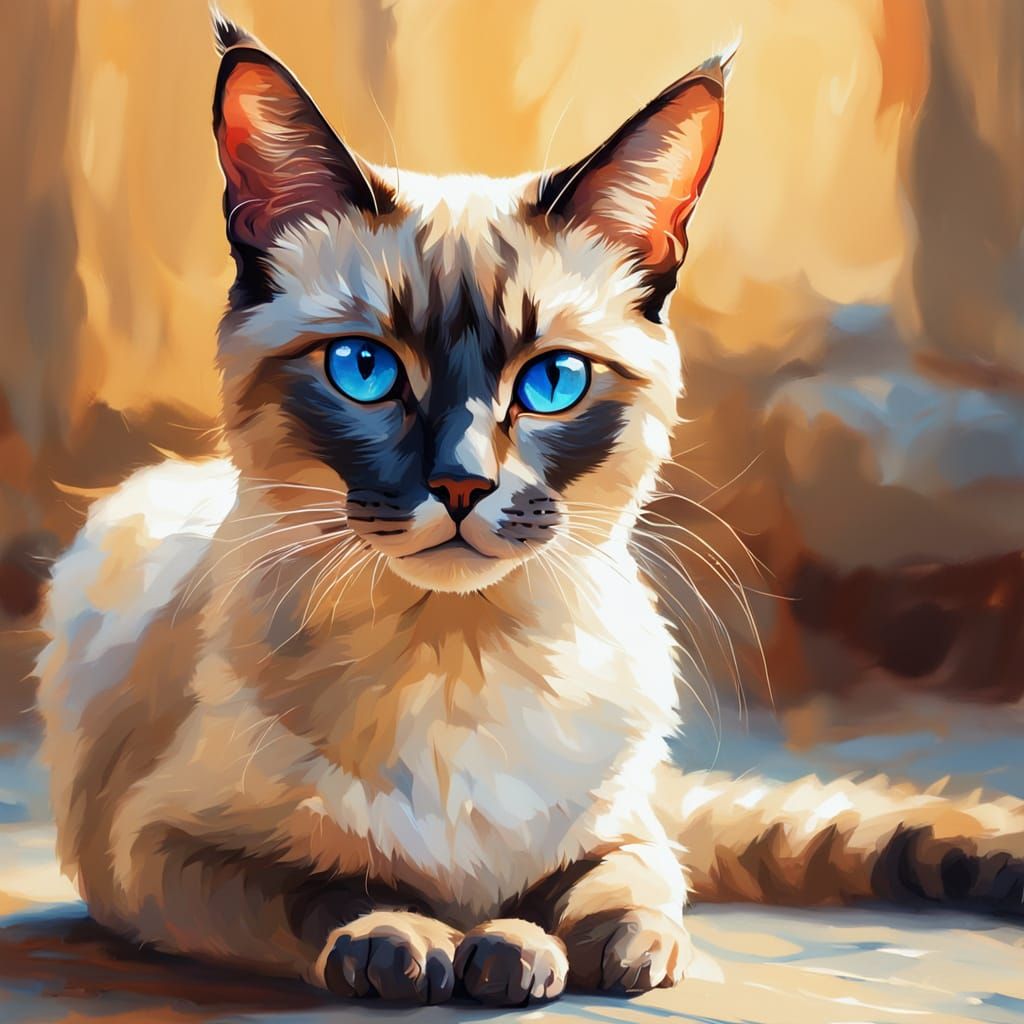 Vibrant Siamese Cat Portrait in Oil Painting Style