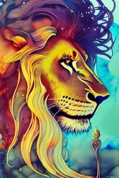 Vaporwave Portrait of Aslan the Great Lion