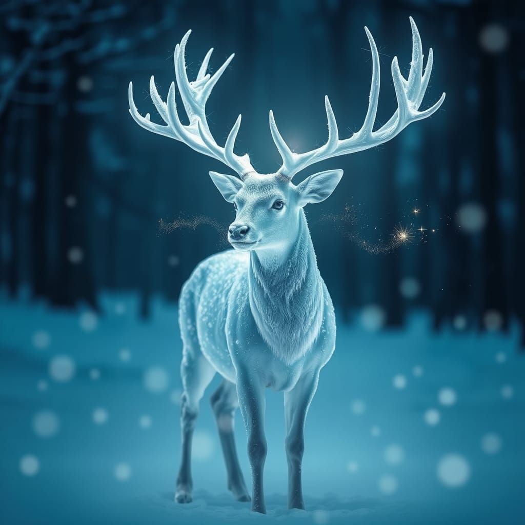 Ethereal Ice Stag in Winter Forest
