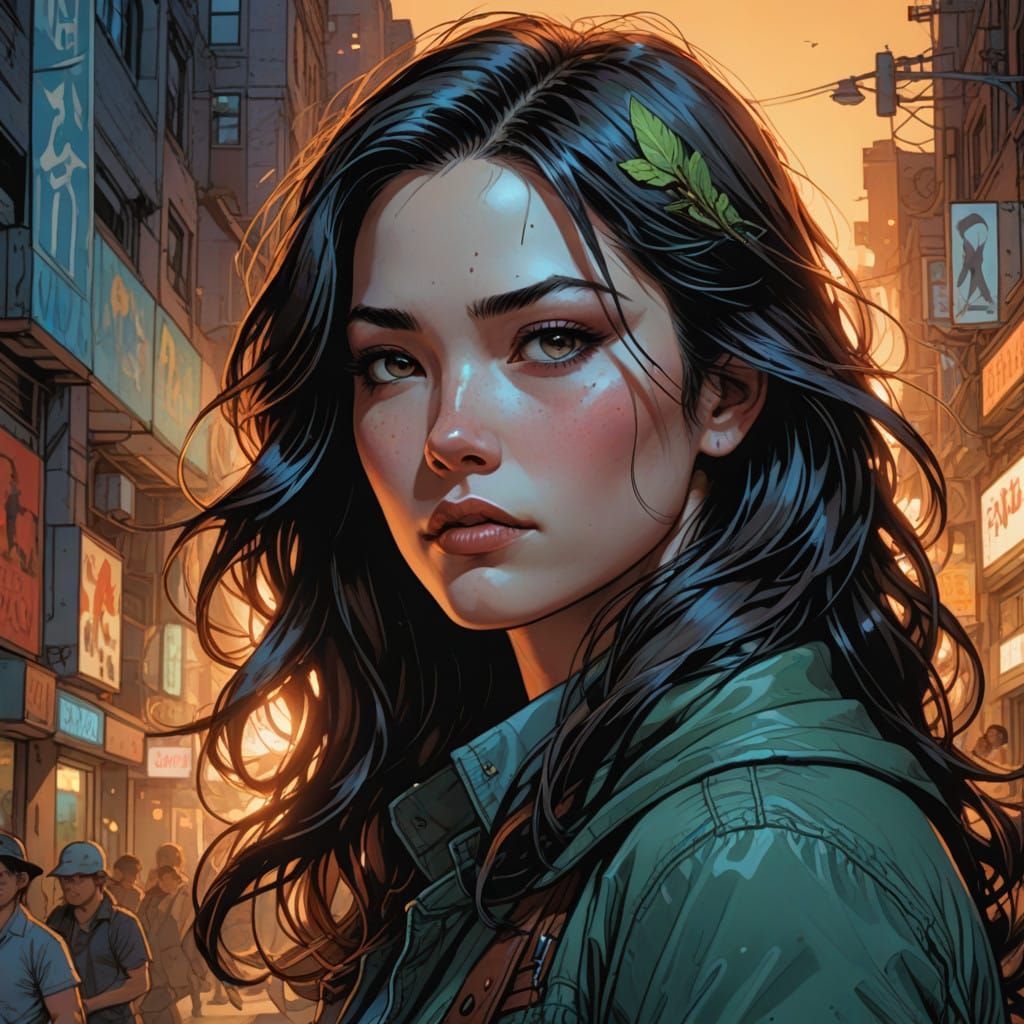 Dreamy Young Woman in Soft, Romantic Comic Book Style
