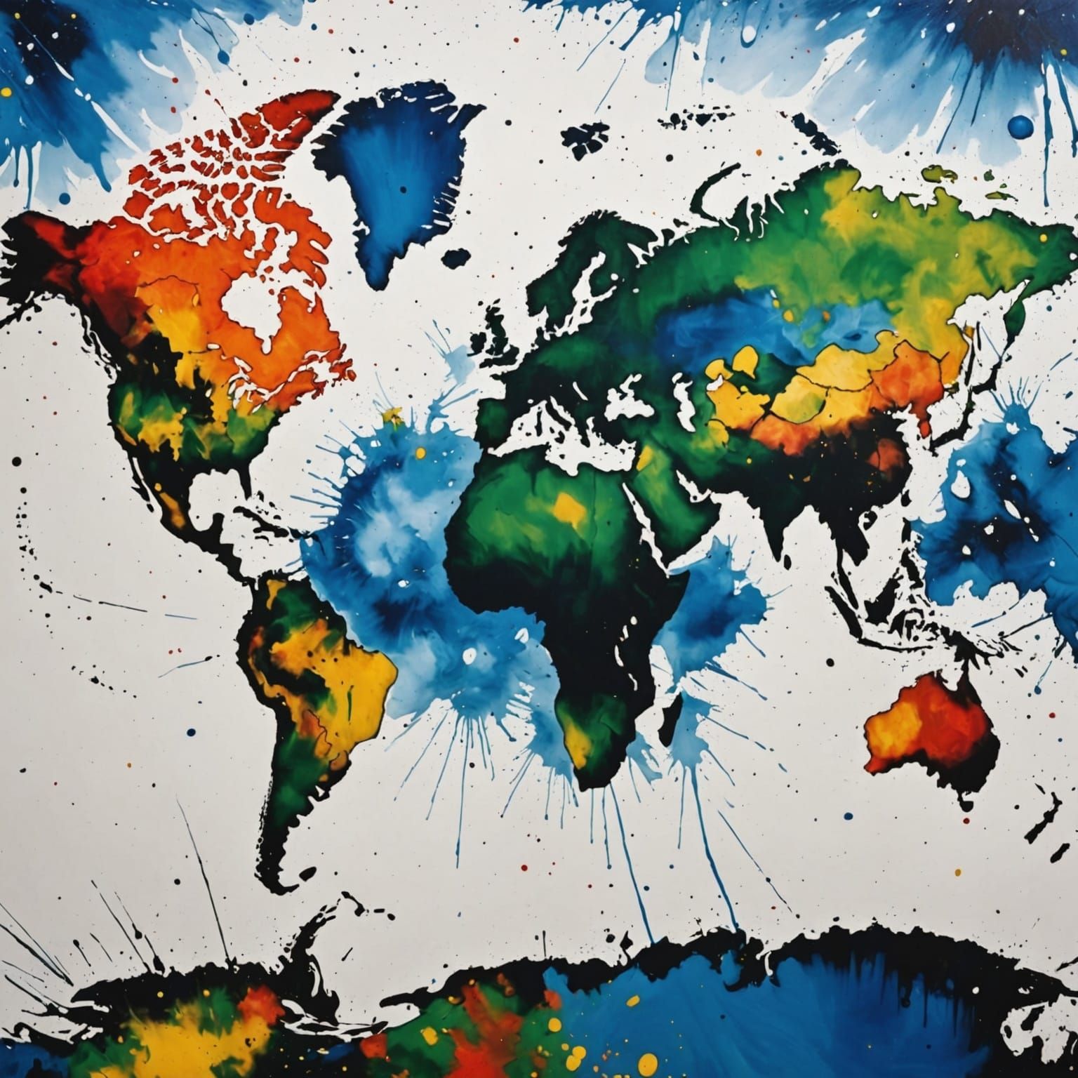 Abstract Paint Splatter Earth Map on Canvas