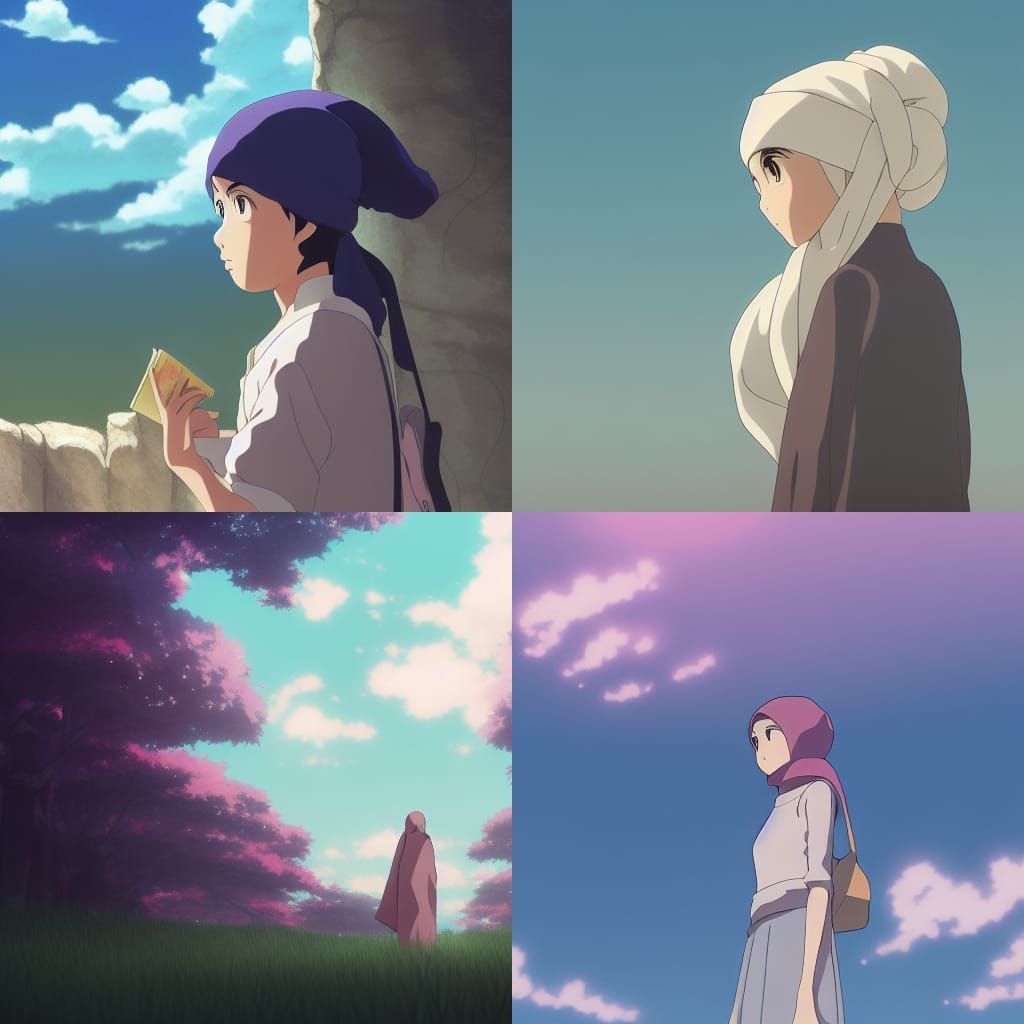 Hijab in Studio Ghibli Anime Style
