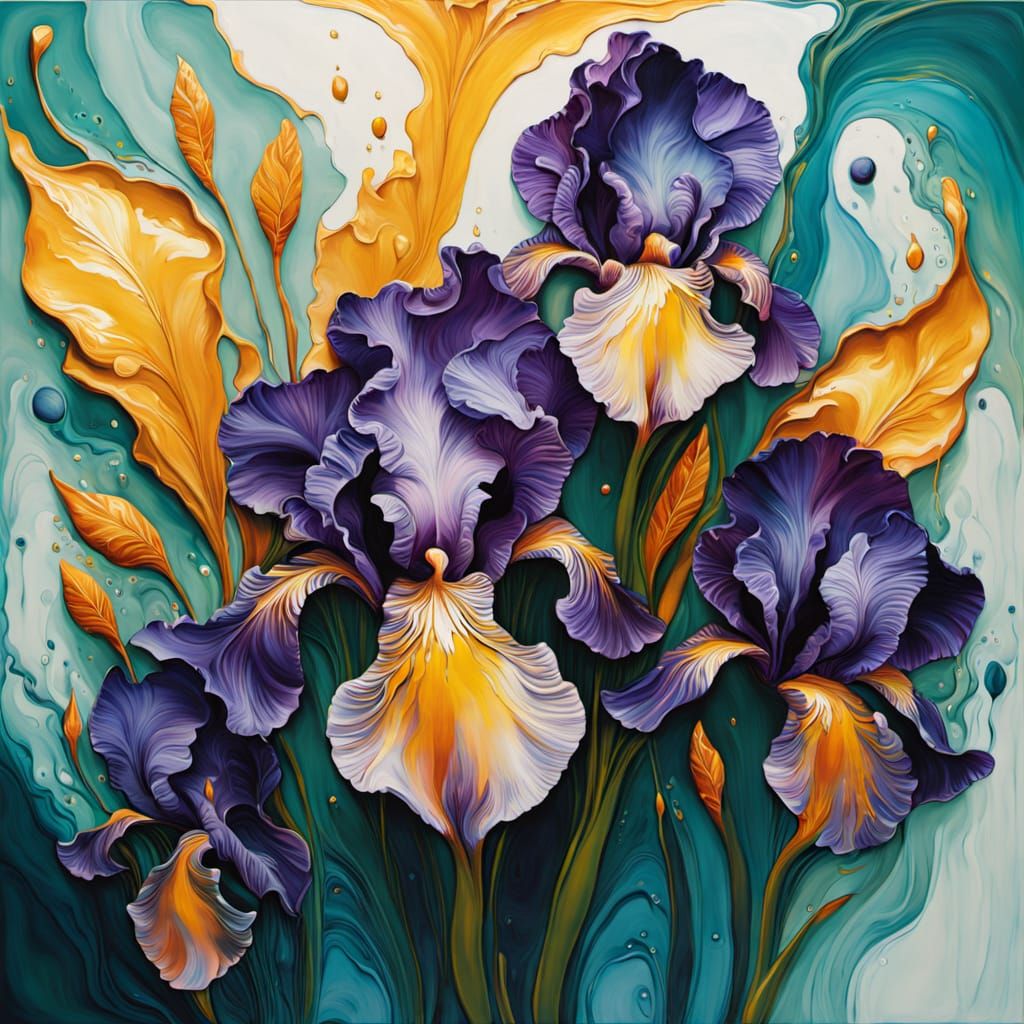 Surreal Floral Painting With Liquid Pigment Ripples