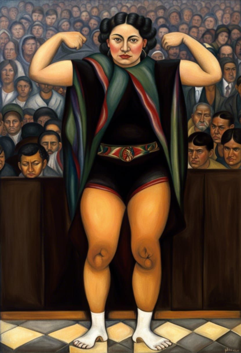 Wrestling Woman in Arena, Mural Style