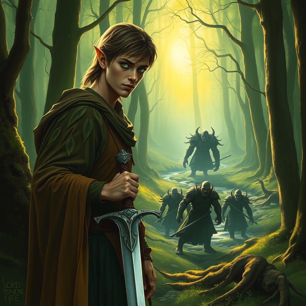Galadhrim Elf Stands Vigilant in Golden Wood