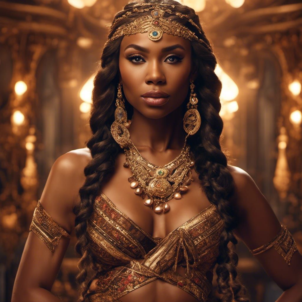 Powerful Woman Warrior with Electric Staff