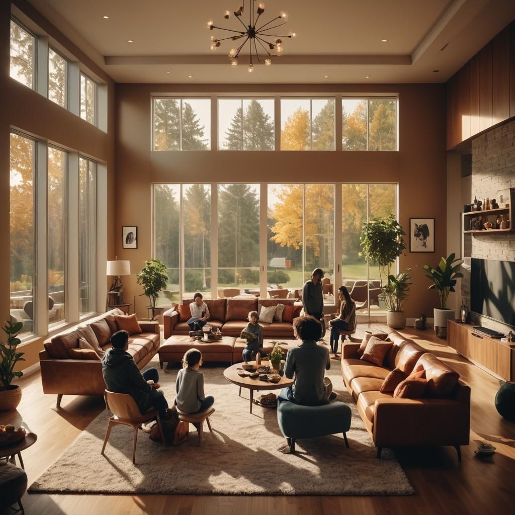Modern Family Living Room in Golden Light