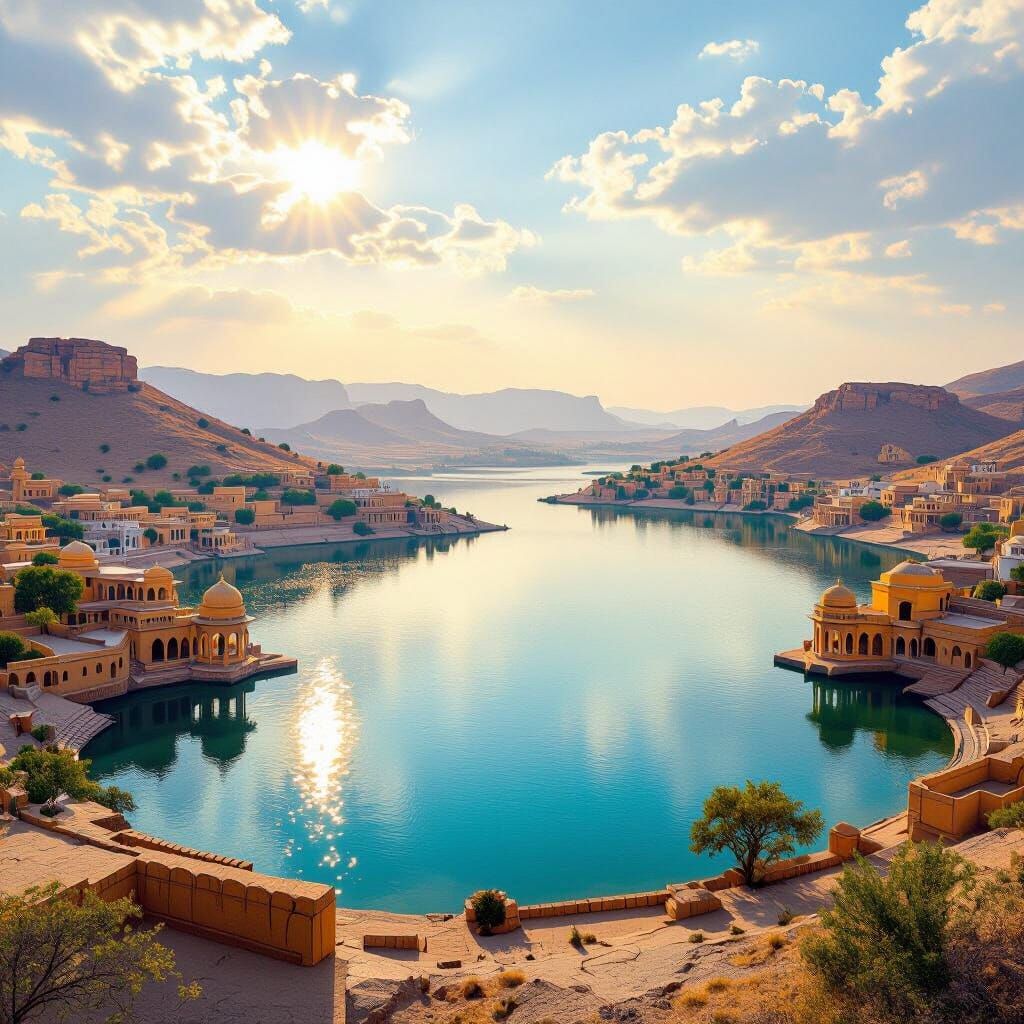 Gadisar Lake Jaisalmer Vibrant Natural Light Digital Matte P...