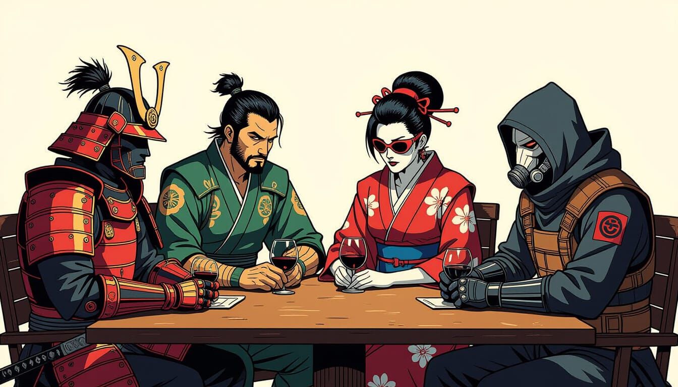 Anime Style Gathering of Dark Entities: Samurai, Capoeirista...