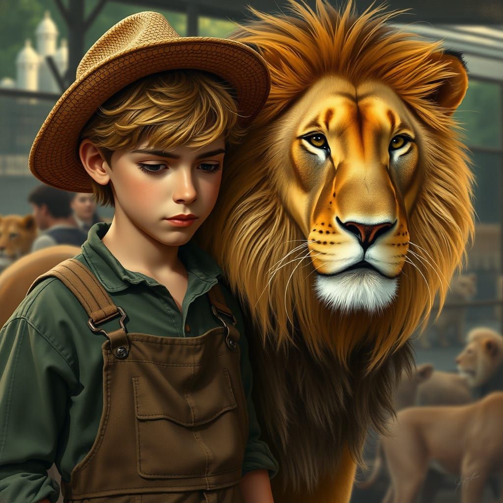 Friendly Lion Contemplates Life's Wonders with Young Friend
