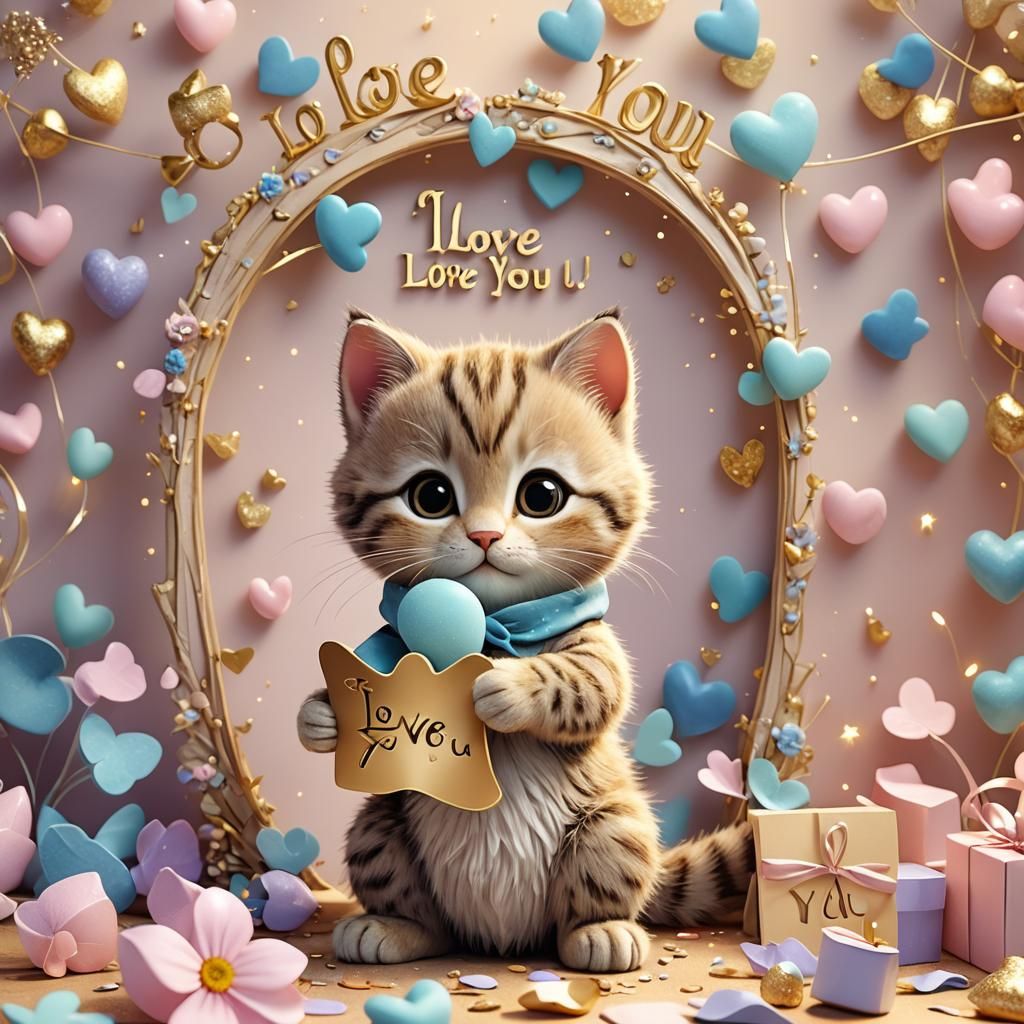 Magical 3D Illustration of a Kawaii Baby Cat