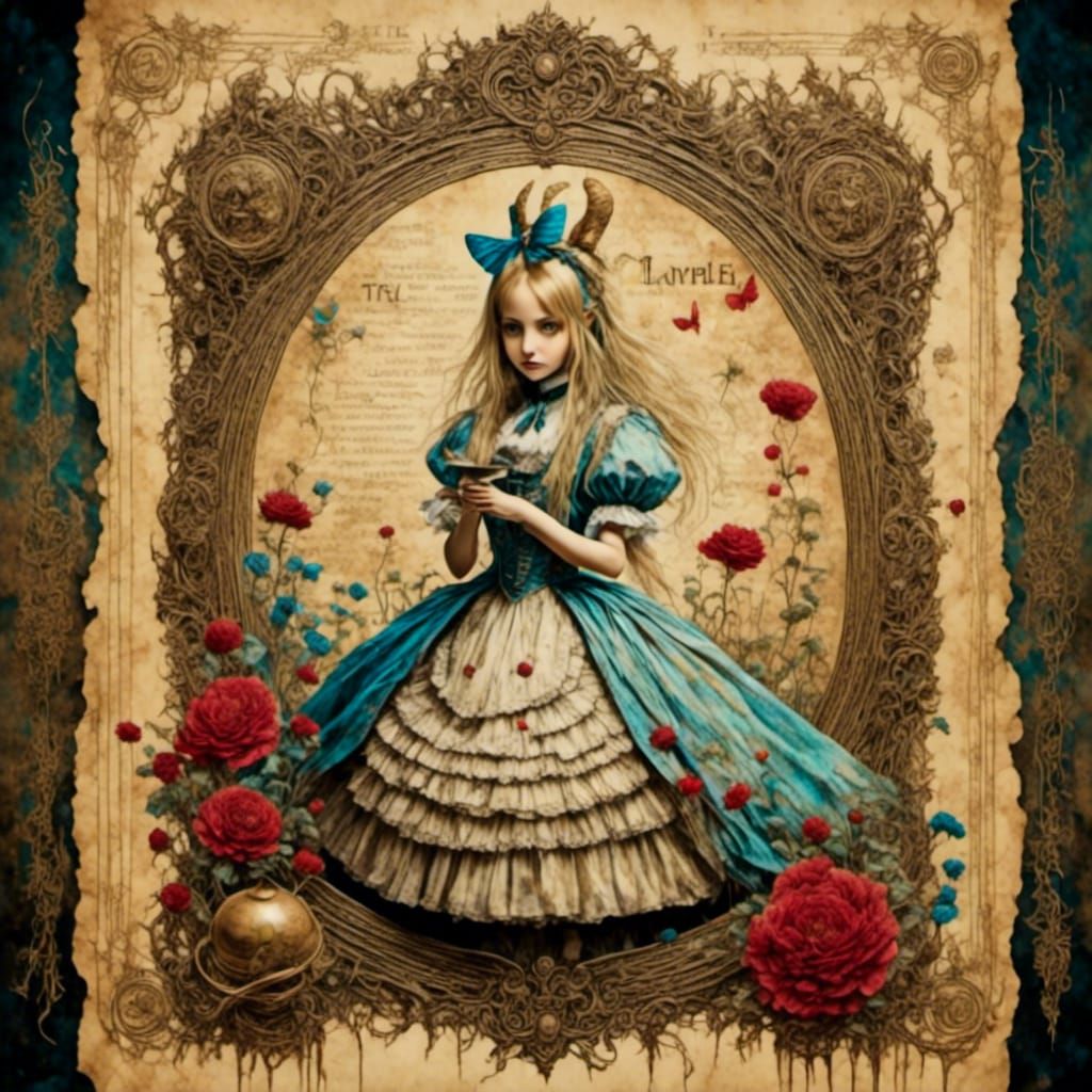 Holographic Alice in Wonderland on Antique Paper