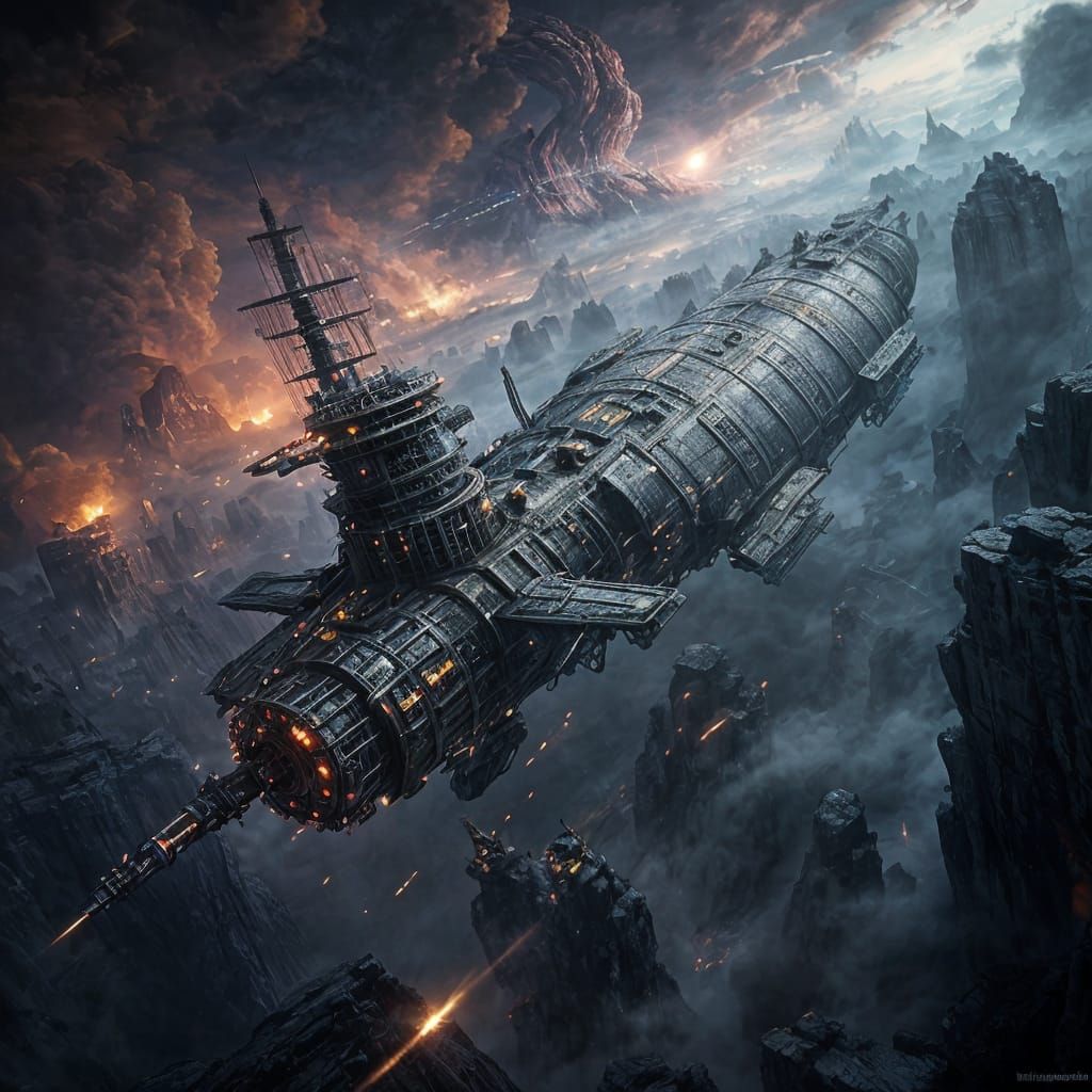 Galactic Warship Emerging from Wormhole in Cosmic Expanse