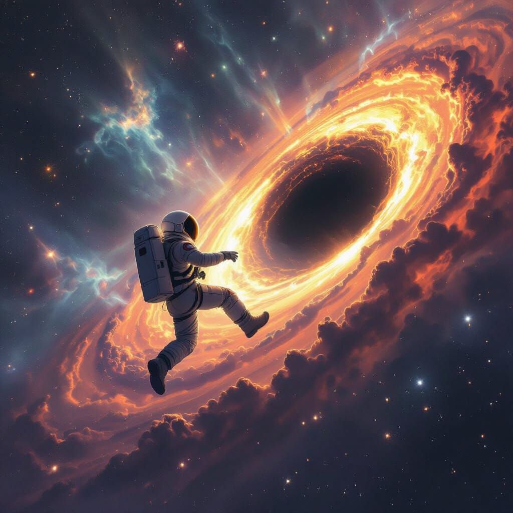 Astronaut Falling Into Black Hole with Accretion Disk